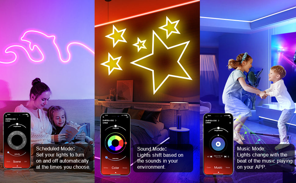 Outdoor Neon LED Rope Lights,  LED Lights For Bedroom Flexible LED Light Strip With Remote And APP Control RGB Lighting Strip