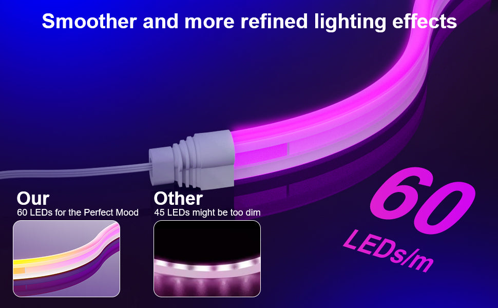 Outdoor Neon LED Rope Lights,  LED Lights For Bedroom Flexible LED Light Strip With Remote And APP Control RGB Lighting Strip