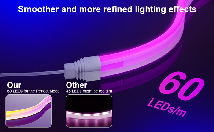 Outdoor Neon LED Rope Lights,  LED Lights For Bedroom Flexible LED Light Strip With Remote And APP Control RGB Lighting Strip