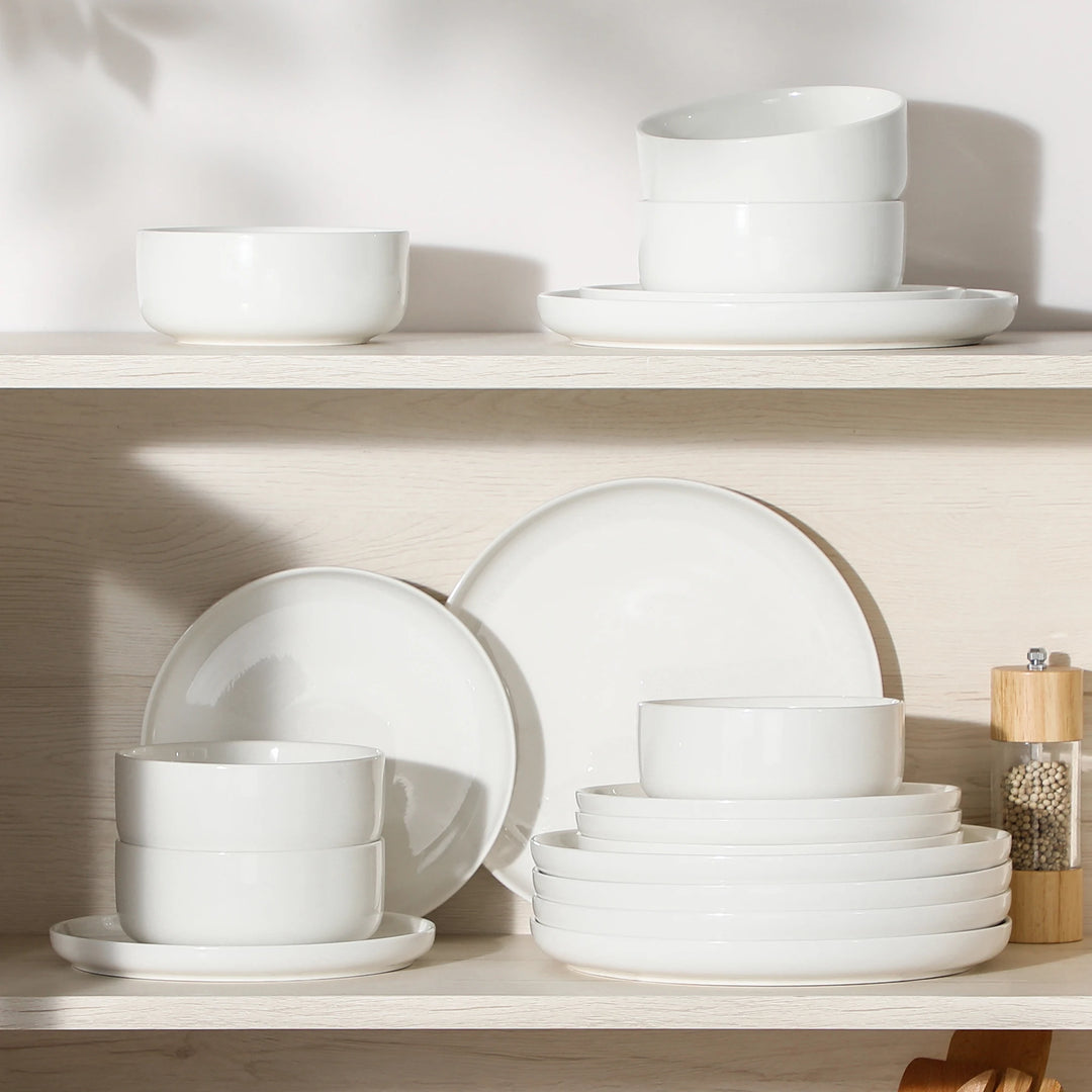 MALACASA Luna Series 18-Piece Ceramic Porcelain Dinnerware Set with 6 Pcs Dinner/Dessert Plates, Bowl Tableware Set Service for
