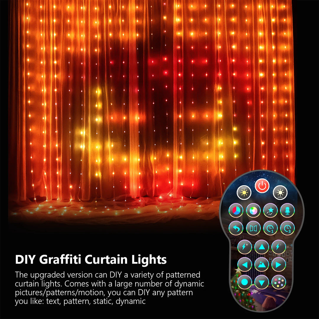 Smart Curtain Lights, 9.8 X 9.8Ft LED Curtain Lights, 400LEDs RGB Color Changing APP Programmable DIY Music-Sync String Light