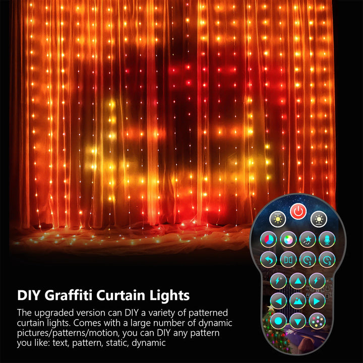 Smart Curtain Lights, 9.8 X 9.8Ft LED Curtain Lights, 400LEDs RGB Color Changing APP Programmable DIY Music-Sync String Light