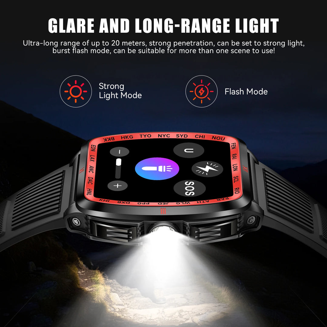 LaNikar New Military Smart Watch for Men1.8'' HD Barrel Screen 50M Waterproof LED Flashlight Fitness Tracker Heart Rate Monitor
