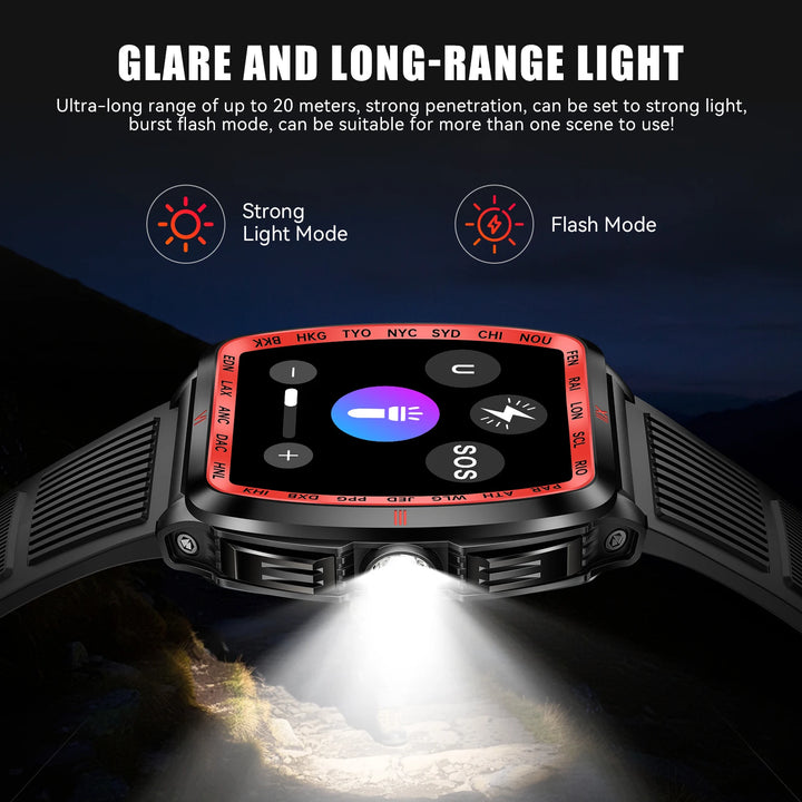 LaNikar New Military Smart Watch for Men1.8'' HD Barrel Screen 50M Waterproof LED Flashlight Fitness Tracker Heart Rate Monitor