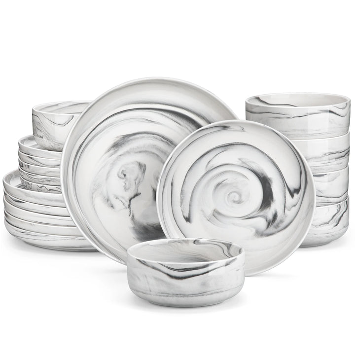 MALACASA Luna Series 18-Piece Ceramic Porcelain Dinnerware Set with 6 Pcs Dinner/Dessert Plates, Bowl Tableware Set Service for