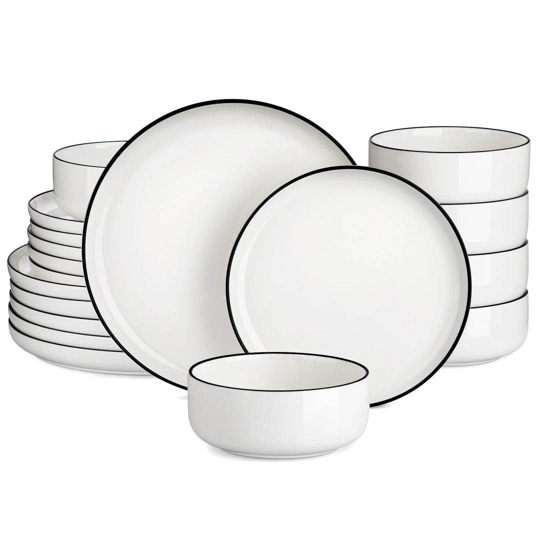 MALACASA Luna Series 18-Piece Ceramic Porcelain Dinnerware Set with 6 Pcs Dinner/Dessert Plates, Bowl Tableware Set Service for