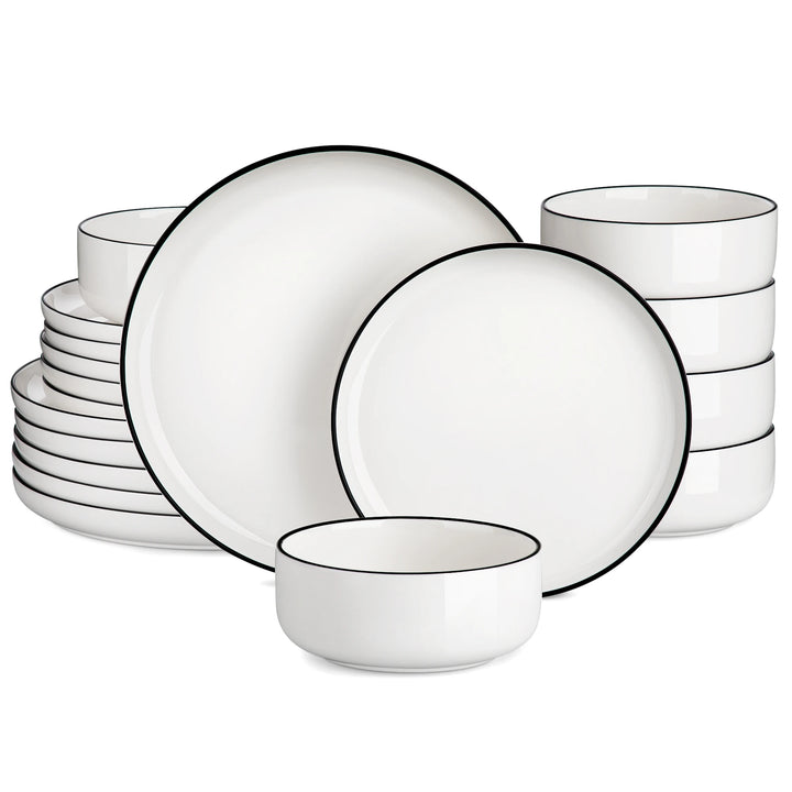 MALACASA Luna Series 18-Piece Ceramic Porcelain Dinnerware Set with 6 Pcs Dinner/Dessert Plates, Bowl Tableware Set Service for