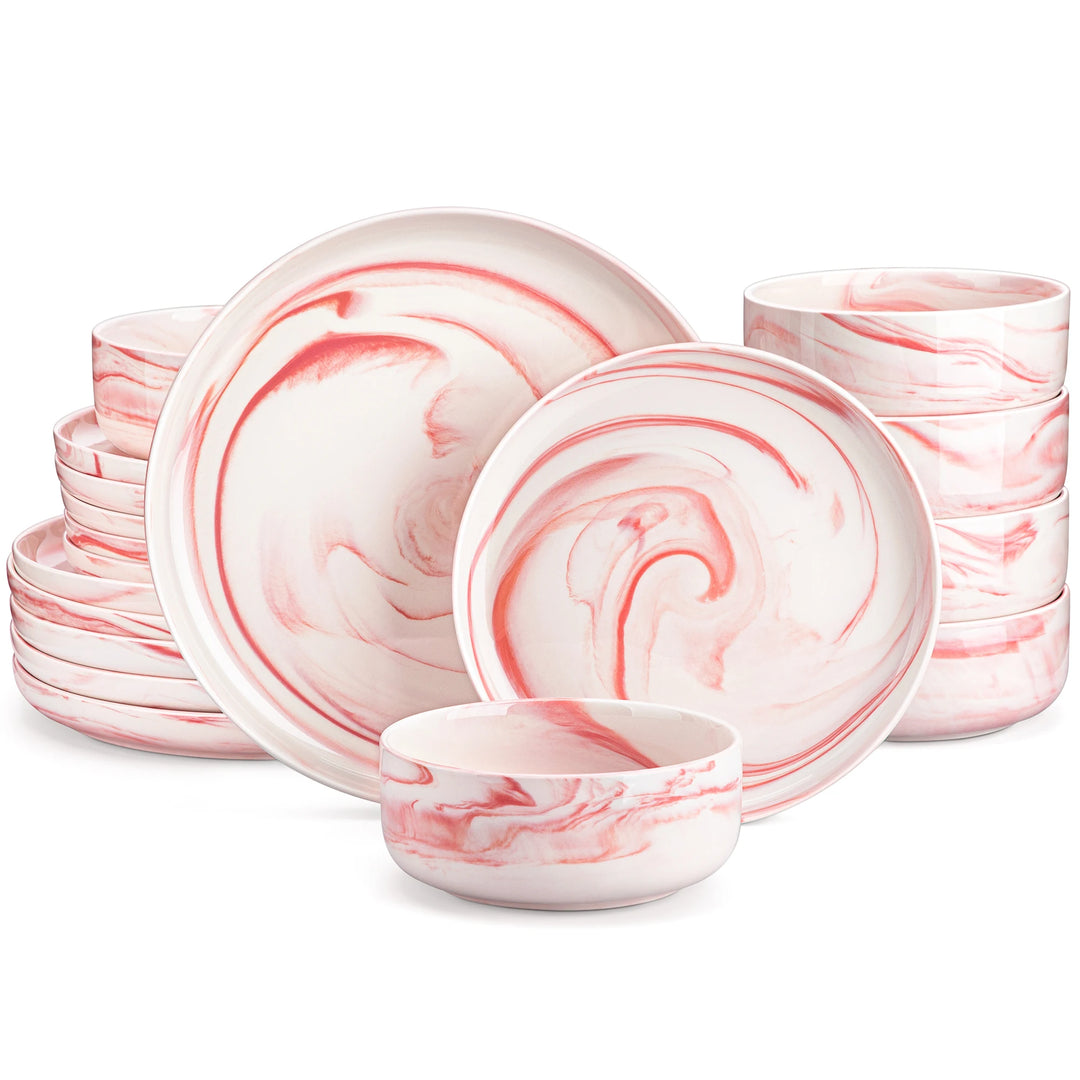 MALACASA Luna Series 18-Piece Ceramic Porcelain Dinnerware Set with 6 Pcs Dinner/Dessert Plates, Bowl Tableware Set Service for