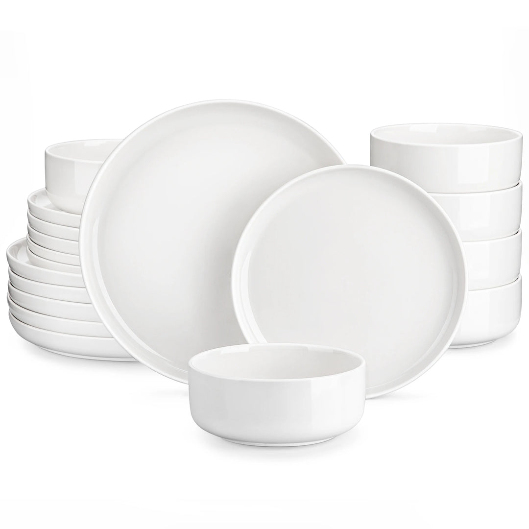 MALACASA Luna Series 18-Piece Ceramic Porcelain Dinnerware Set with 6 Pcs Dinner/Dessert Plates, Bowl Tableware Set Service for