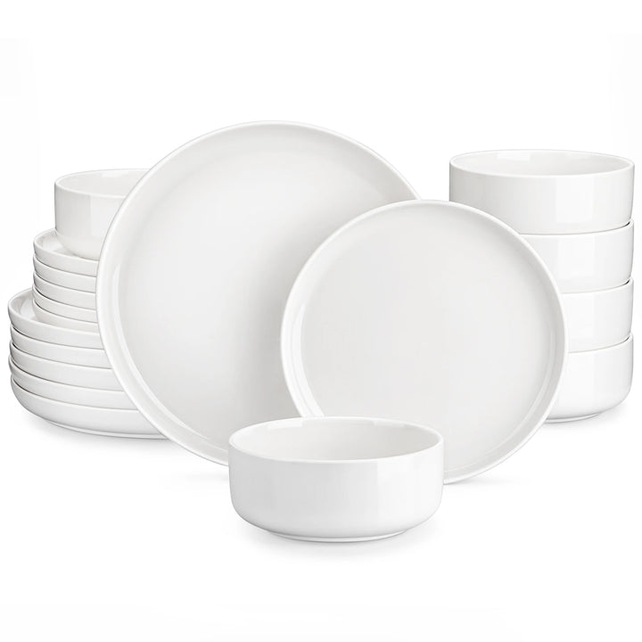 MALACASA Luna Series 18-Piece Ceramic Porcelain Dinnerware Set with 6 Pcs Dinner/Dessert Plates, Bowl Tableware Set Service for