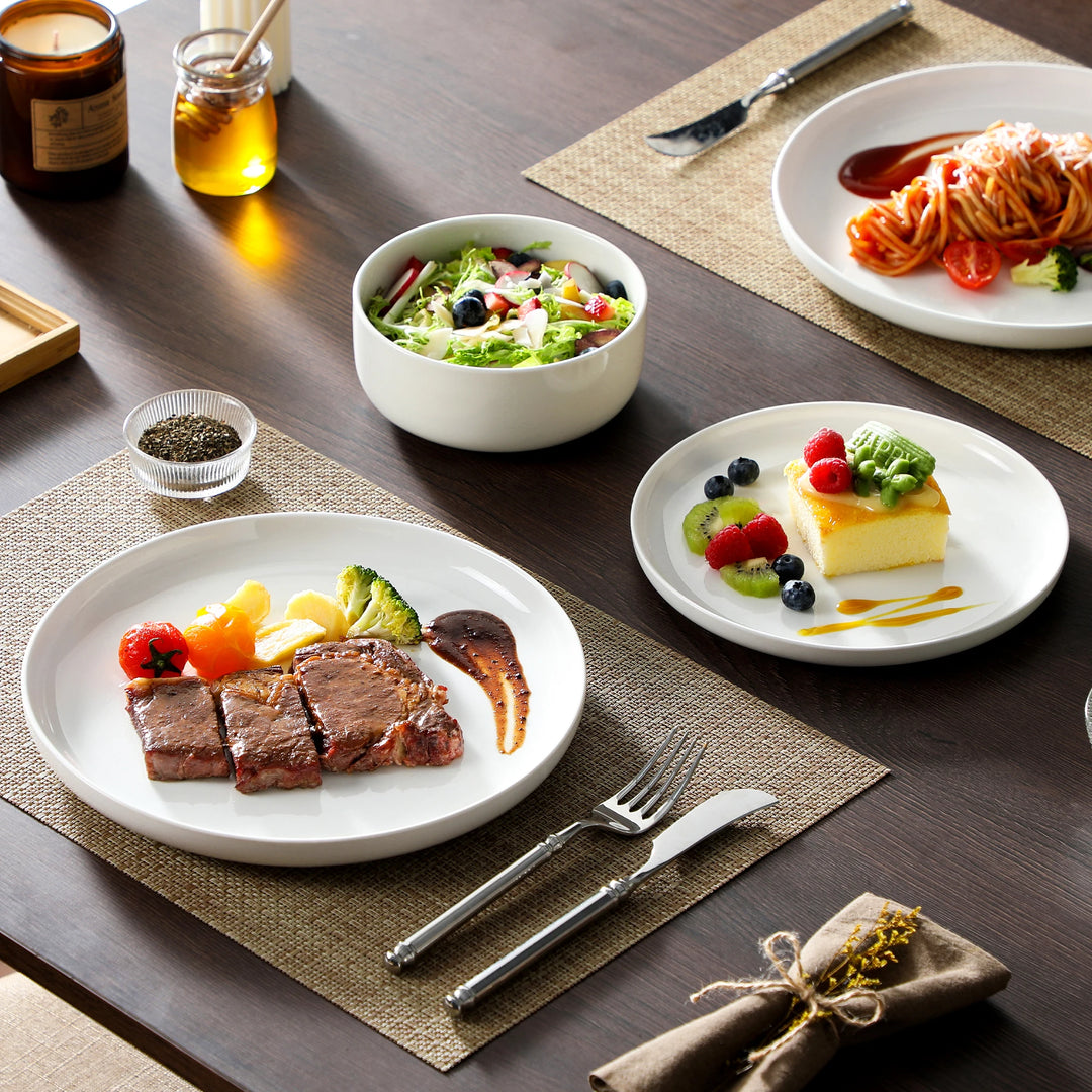MALACASA Luna Series 18-Piece Ceramic Porcelain Dinnerware Set with 6 Pcs Dinner/Dessert Plates, Bowl Tableware Set Service for