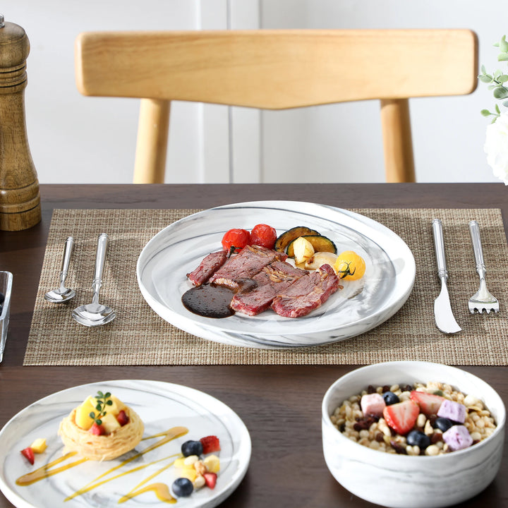 MALACASA Luna Series 24-Piece Marble Porcelain Dinnerware Set with 8 Pcs Dinner/Dessert Plates, Bowl Tableware Set Service for 4