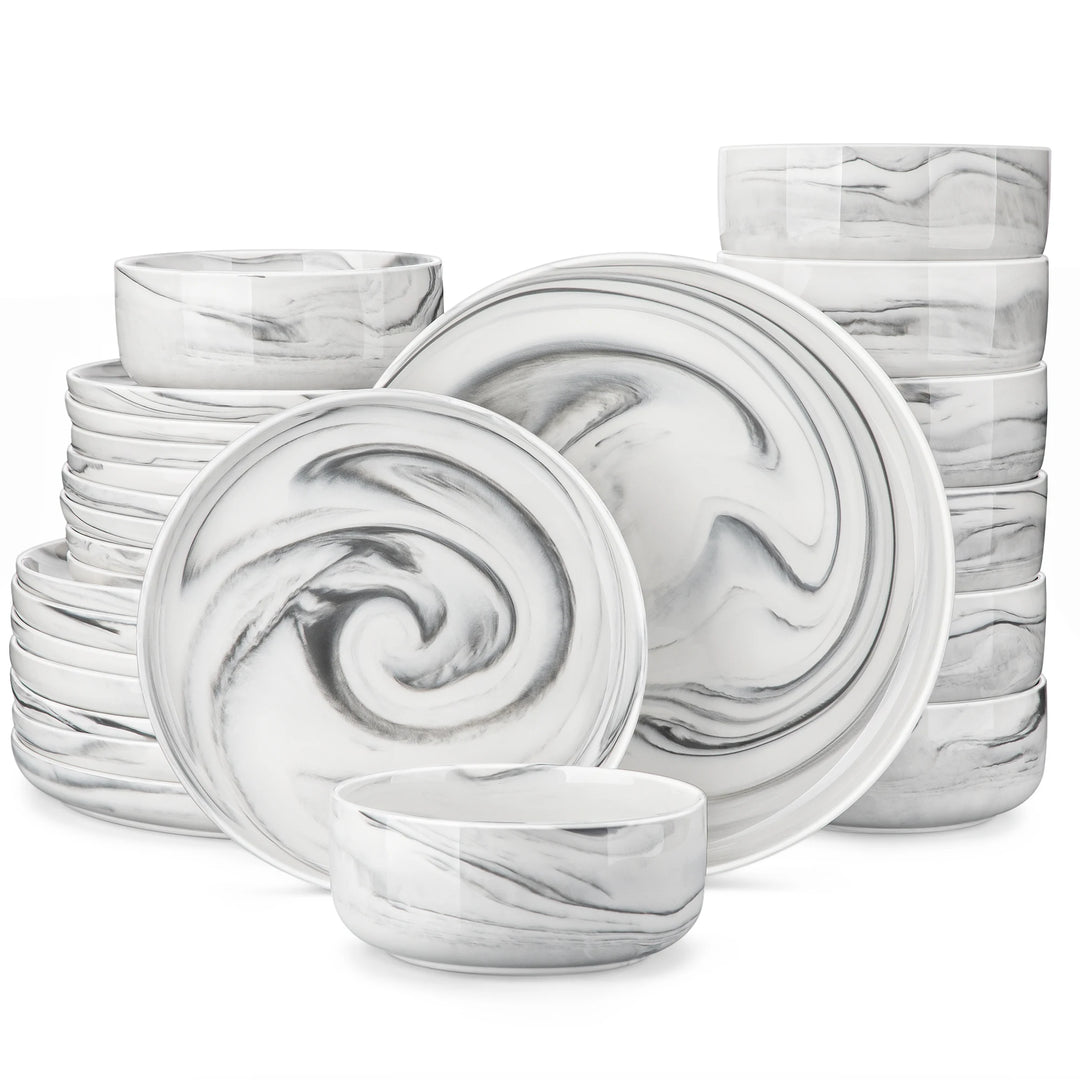 MALACASA Luna Series 24-Piece Marble Porcelain Dinnerware Set with 8 Pcs Dinner/Dessert Plates, Bowl Tableware Set Service for 4