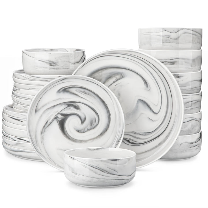 MALACASA Luna Series 24-Piece Marble Porcelain Dinnerware Set with 8 Pcs Dinner/Dessert Plates, Bowl Tableware Set Service for 4