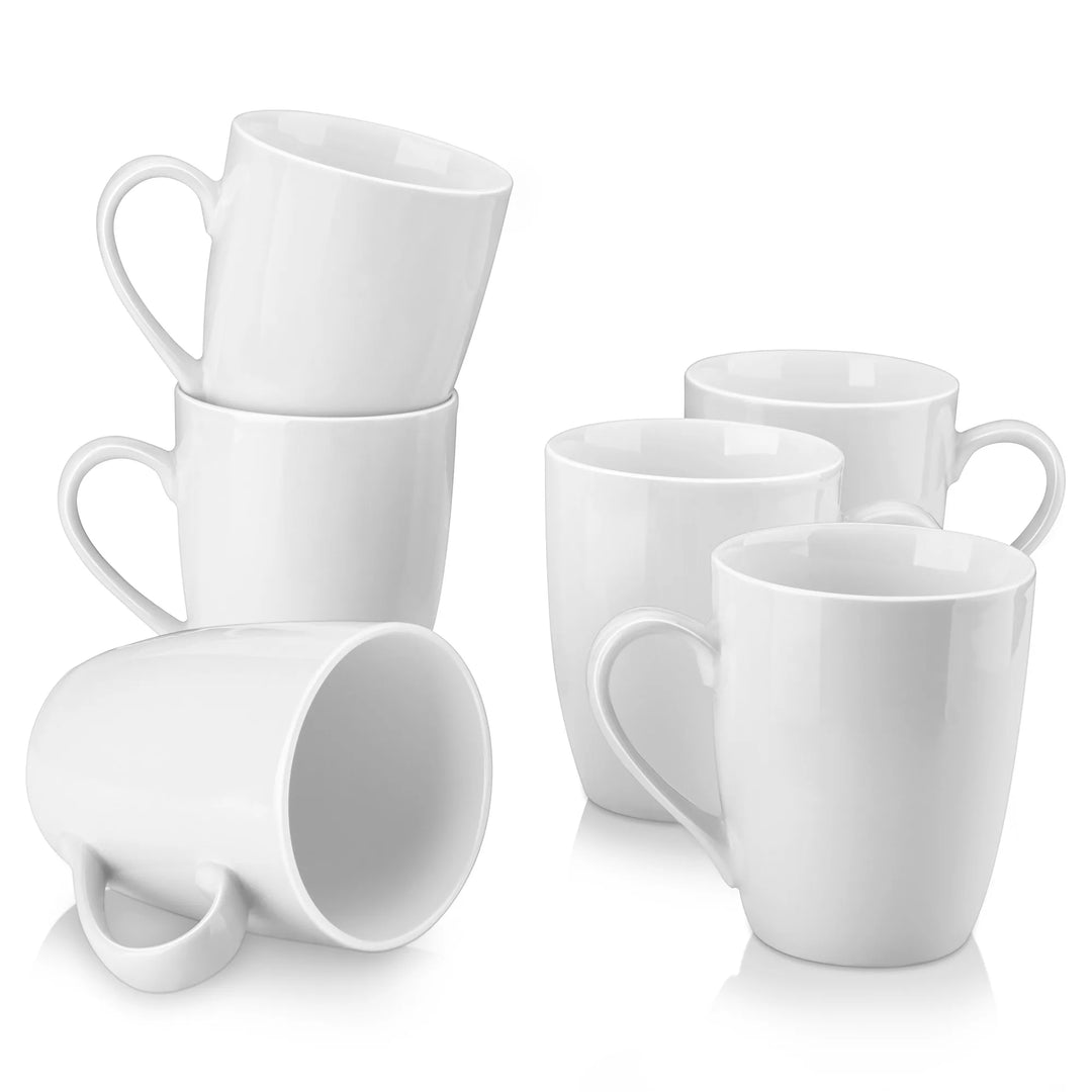 MALACASA Series Elisa 6 Pieces Ivory White Porcelain 360cc Coffee Mug Milk Cup