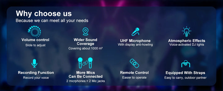 Wireless Bluetooth Speaker, Karaoke Machine with 2 Microphone, Home Karaoke Party Speaker with LED Light