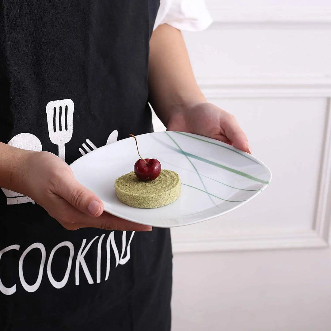 VEWEET AVIVA 30-Piece Kitchen Green Line Porcelain China Ceramic Plate Set with Dessert Plate,Soup Plate,Dinner Plate,Cup&Saucer