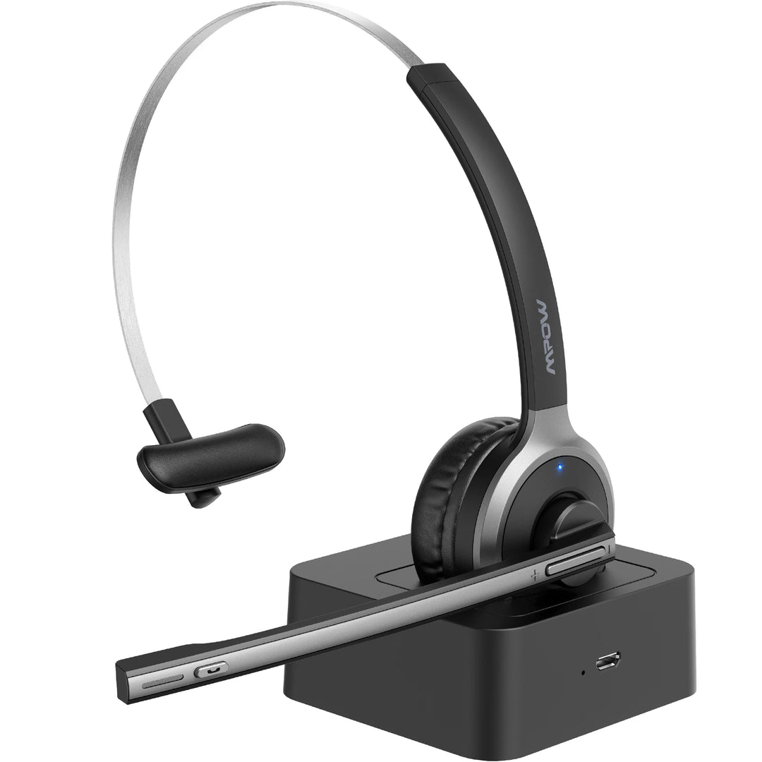 Mpow M5 Pro Bluetooth 5.0 Headphones with Mic Charging Base Wireless Headset for PC Laptop Call Center Office 18H Talking Time