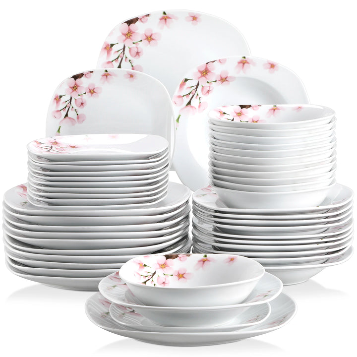 VEWEET ANNIE 24/48 PCS Porcelain Ceramic Tableware Dinner Plate Set with Bowl/Dessert Plate/Soup/Dinner Plate for 6/12 Person