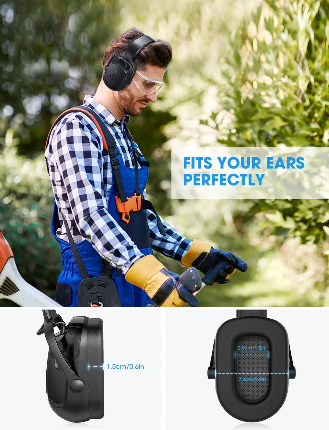 Mpow Bluetooth Noise Reduction Ear Muffs Headphones Safety NRR 29dB/SNR 36dB Adjustable Hearing Protection Ear Defender Headset