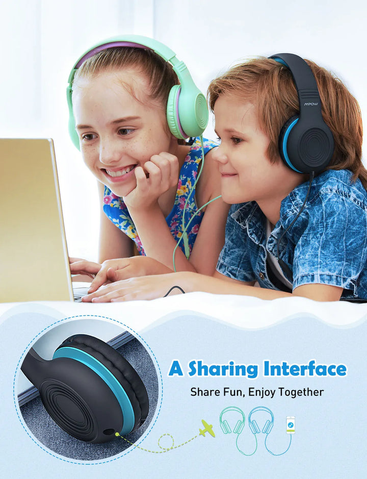 Mpow CH6S Wired Headphones For Kids With Microphone Max 85dB Food Grade Material Over-Ear Kids Headphones For iPad Kindle Phones