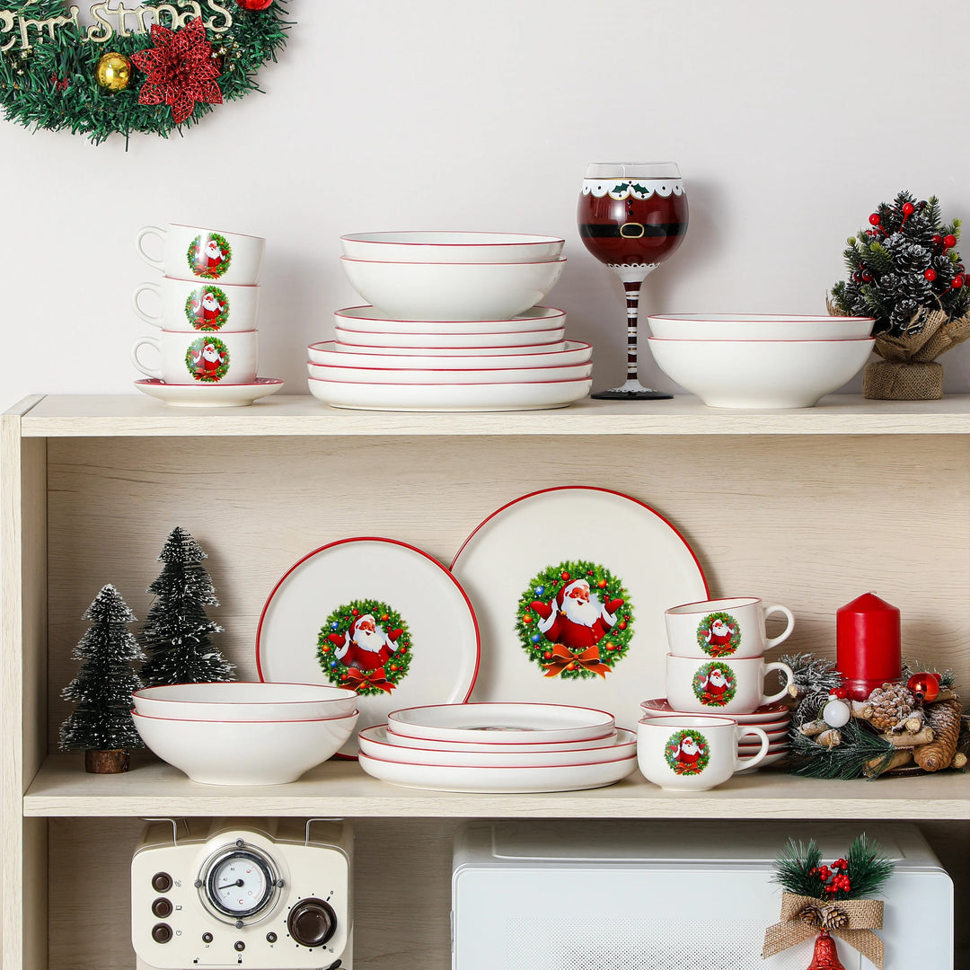 VEWEET 12/30 Piece Christmas Dinnerware Set Christmas Tree Ceramic Plate Set With 4/6pc Dinner Plate/Dessert/Soup/Bowl/Mug