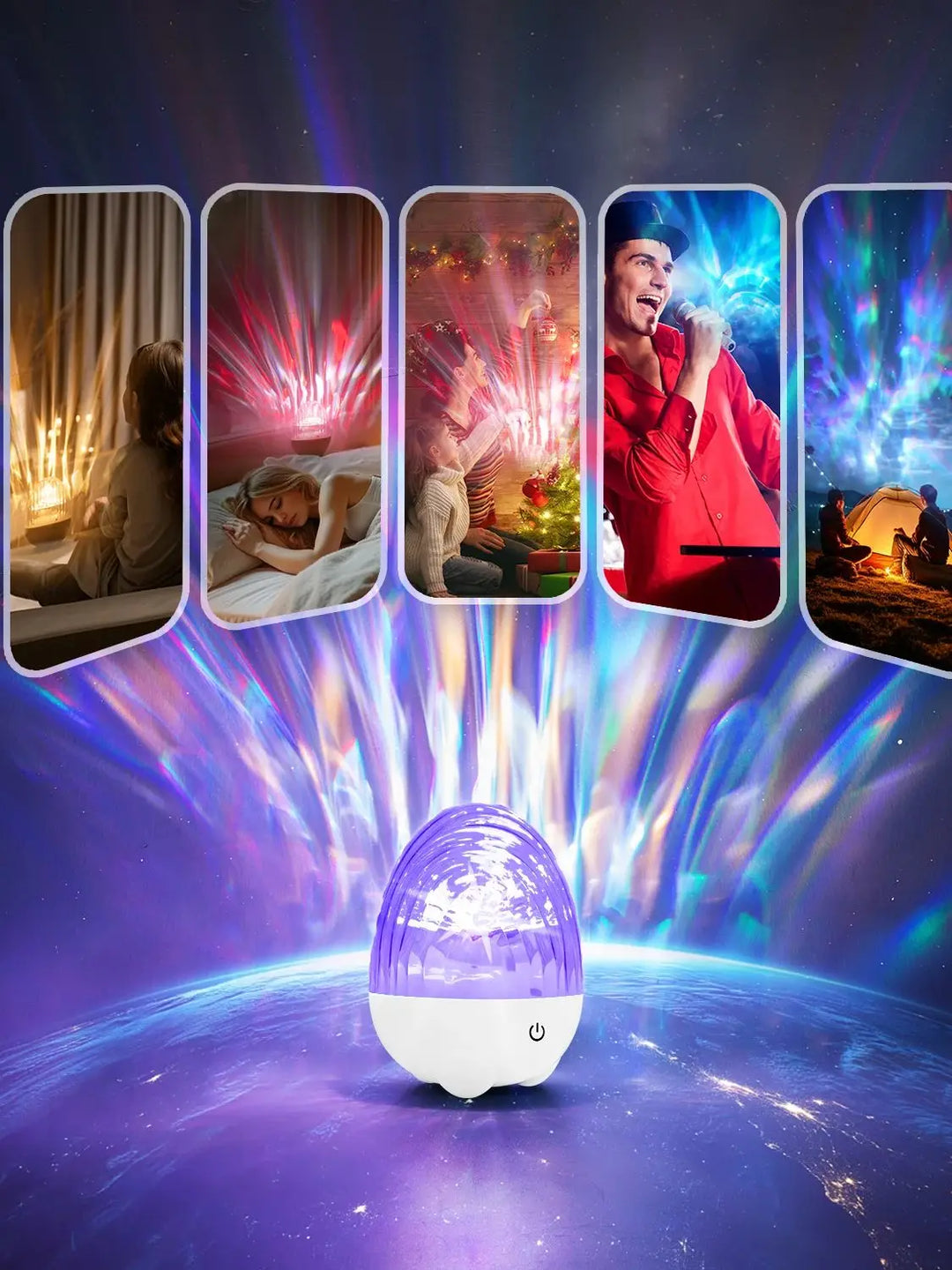 2-in-1 Music Player & Nebula Projector Desk Lamp - Dinosaur Egg Design Colorful LED Light Show With Water Ripple Effect, Remote