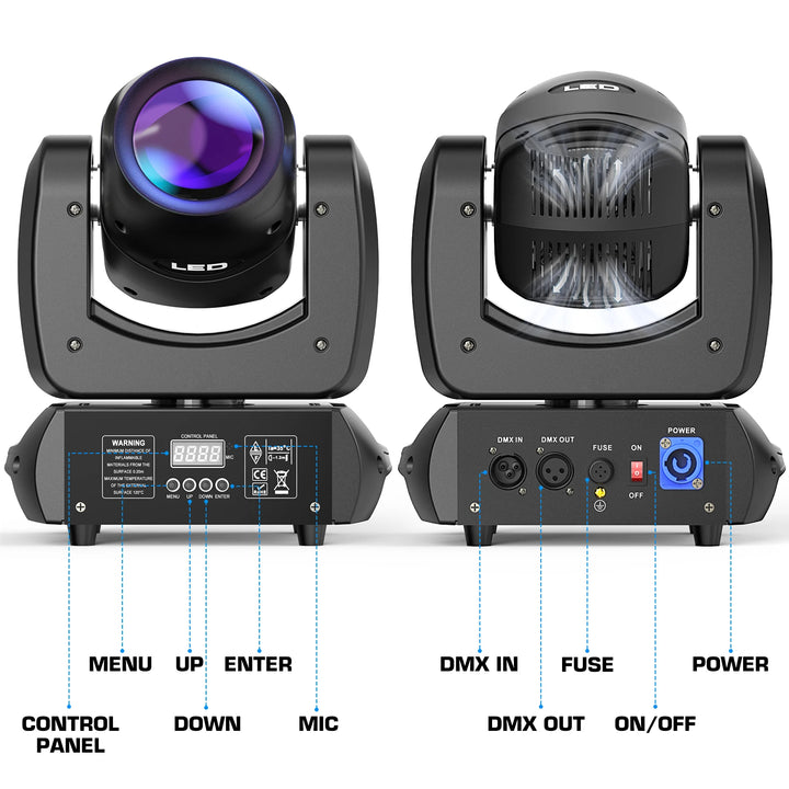 U'King 2Pcs 100W LED Beam Gobo Moving Head Stage Light 18Prism Dazzling Effect DMX DJ Light For Club KTV Disco DJ Party Lighting