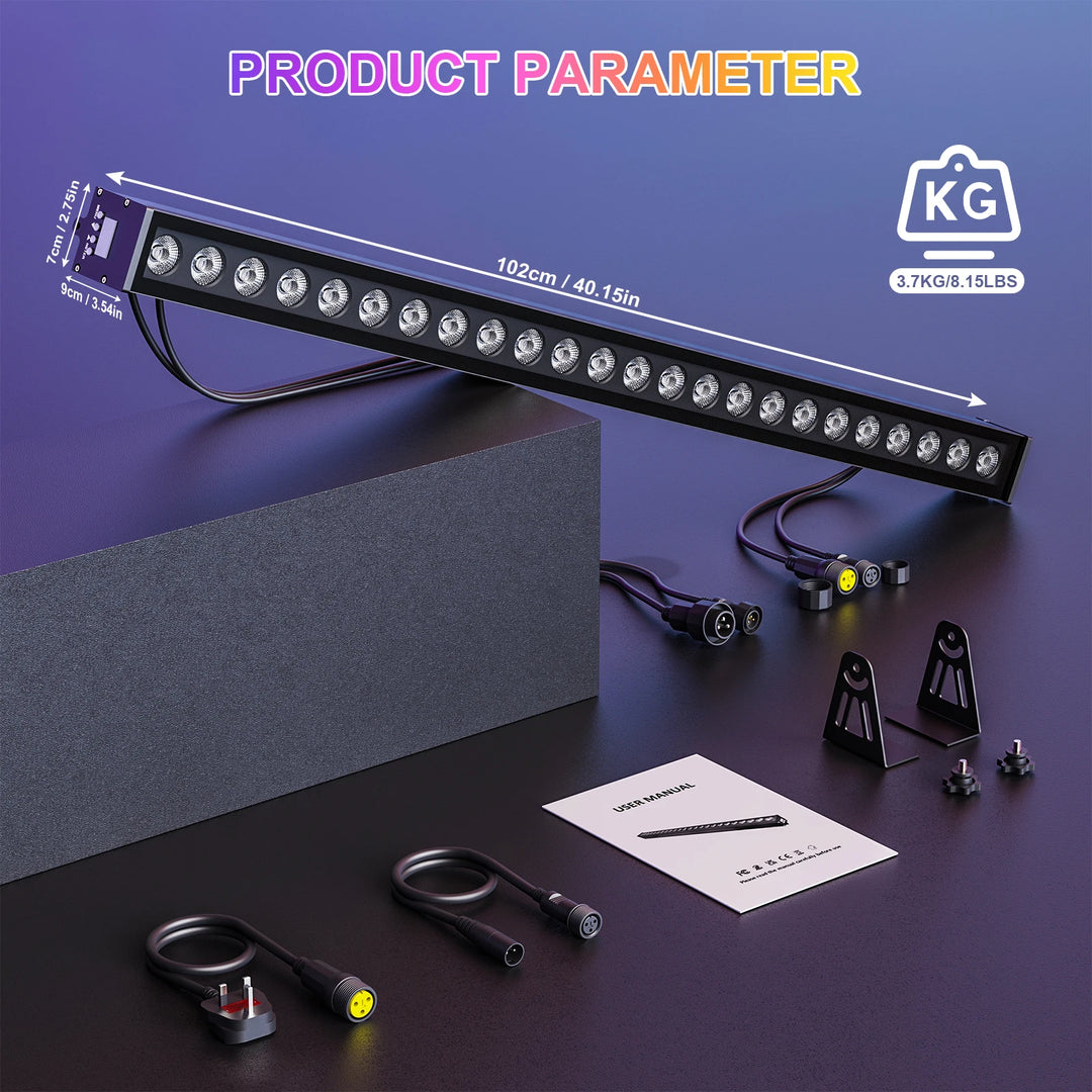 U'King 4Pcs 100W IP65 Waterproof Wall Washer Light 24X3W RGB LED Wall Wash Light Bar Sunlight For Outdoor Building Wedding Party