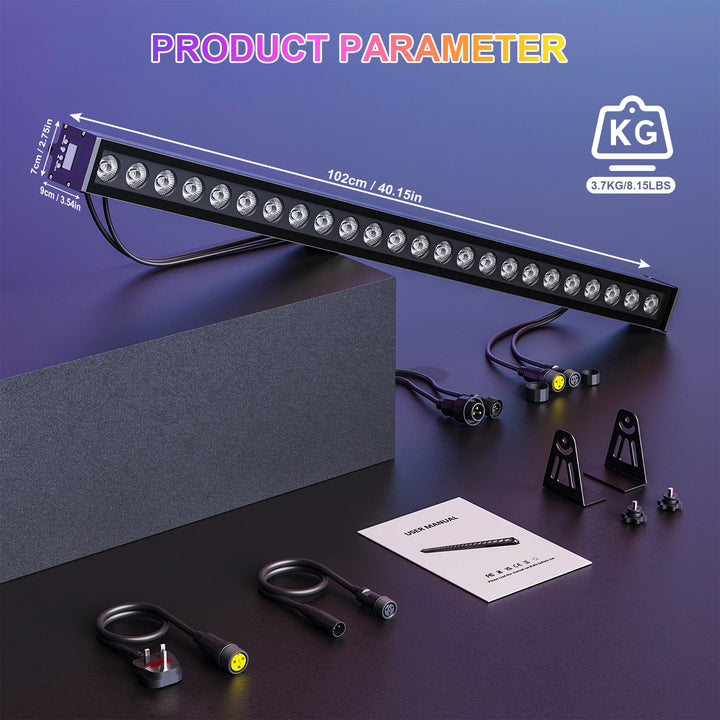 U'King 4Pcs 100W IP65 Waterproof Wall Washer Light 24X3W RGB LED Wall Wash Light Bar Sunlight For Outdoor Building Wedding Party