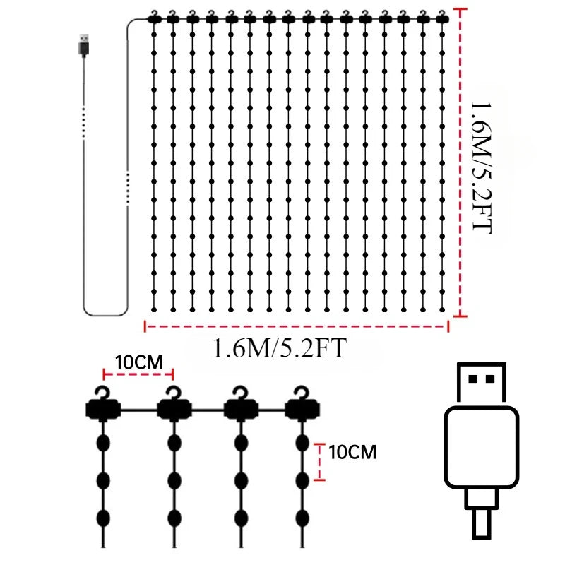 400LEDs Smart LED Curtain Lights USB Dynamic Pattern DIY Curtain String Light with App Remote for Christmas Halloween 2*2m/3*3m