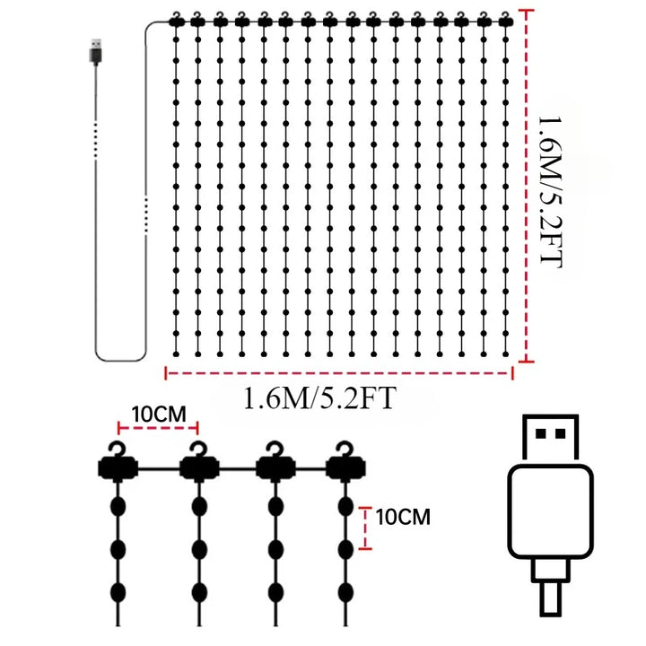 400LEDs Smart LED Curtain Lights USB Dynamic Pattern DIY Curtain String Light with App Remote for Christmas Halloween 2*2m/3*3m