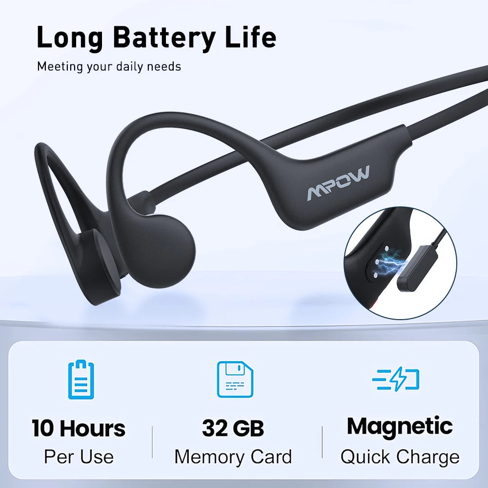 Mpow X6 Pro Bone Conduction Headphones Wireless Bluetooth 5.3 Waterproof IPX8 Professional Sports Headset Built-in 32GB Memory