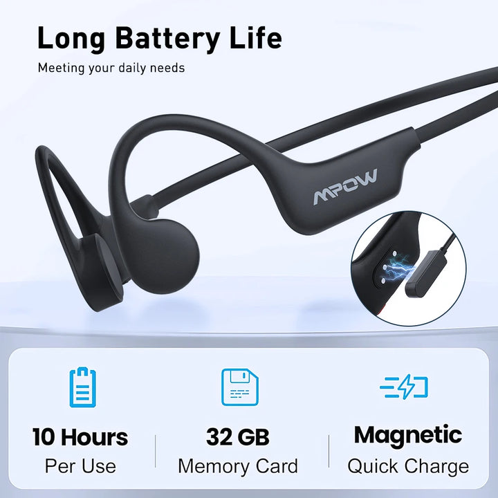 Mpow X6 Pro Bone Conduction Headphones Wireless Bluetooth 5.3 Waterproof IPX8 Professional Sports Headset Built-in 32GB Memory