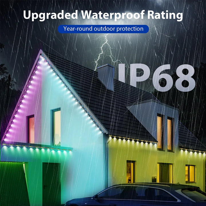 100ft 60-Light Smart RGB LED Eaves Lighting LED light strip - 75 Color Modes, Remote & App Control, Waterproof Outdoor