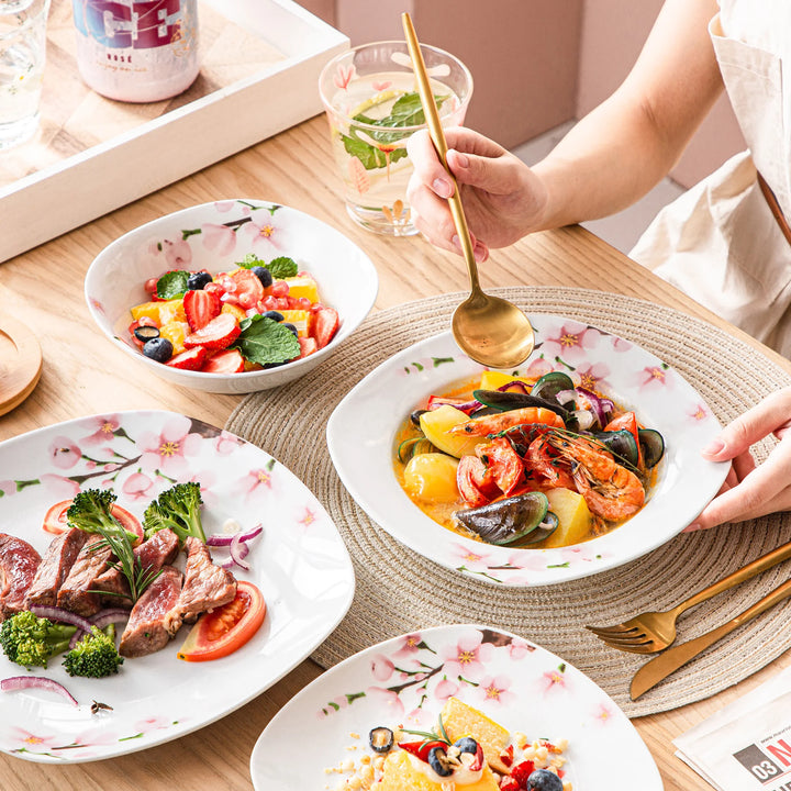 VEWEET ANNIE 24/48 PCS Porcelain Ceramic Tableware Dinner Plate Set with Bowl/Dessert Plate/Soup/Dinner Plate for 6/12 Person