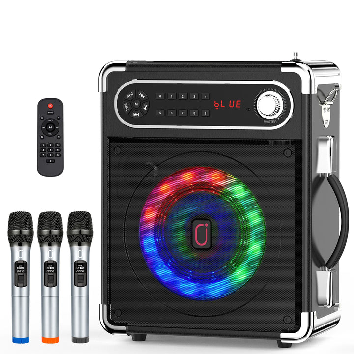 S55 Karaoke Machine with 2Wireless Microphones,Portable Bluetooth Speakers with Bass/Treble Adjustment,Pa System,Remote Control