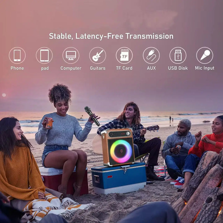 Karaoke Machine with 2 Wireless Microphones,Portable Bluetooth Speaker with Bass/Treble Adjustment,PA System with Remote Control