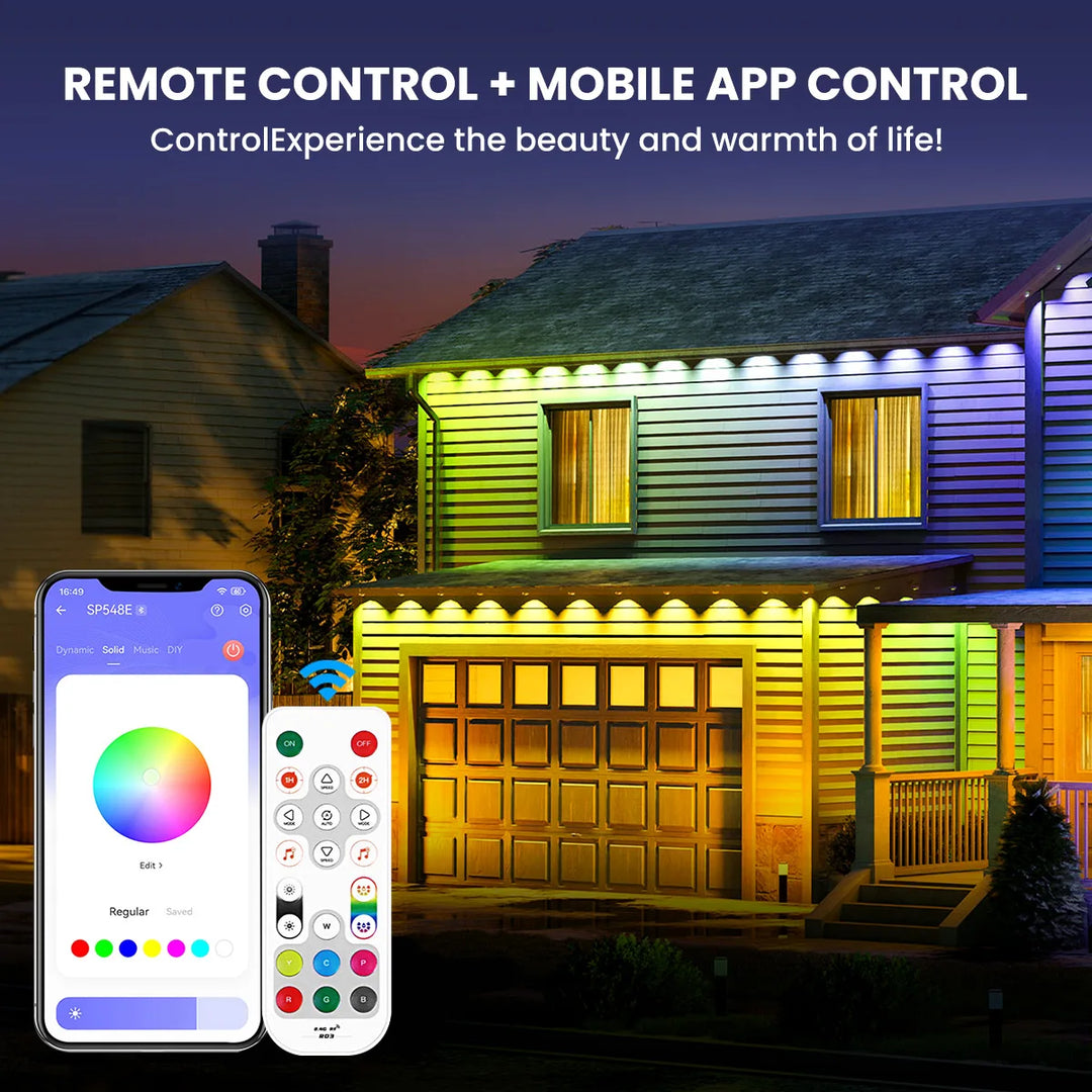 150FT 90LEDS, Permanent Outdoor LED strip Lights, Smart RGBIC Outdoor Lights With 72 Scene Modes, Garden Yard, IP68 Eaves Lights