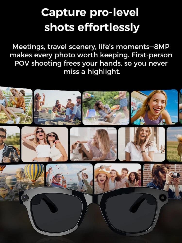 Ai Smart Glasses With 800w High-definition Camera, 4G Memory,Bluetooth Headphones,call,Music,Photo Shooting,Video Recording