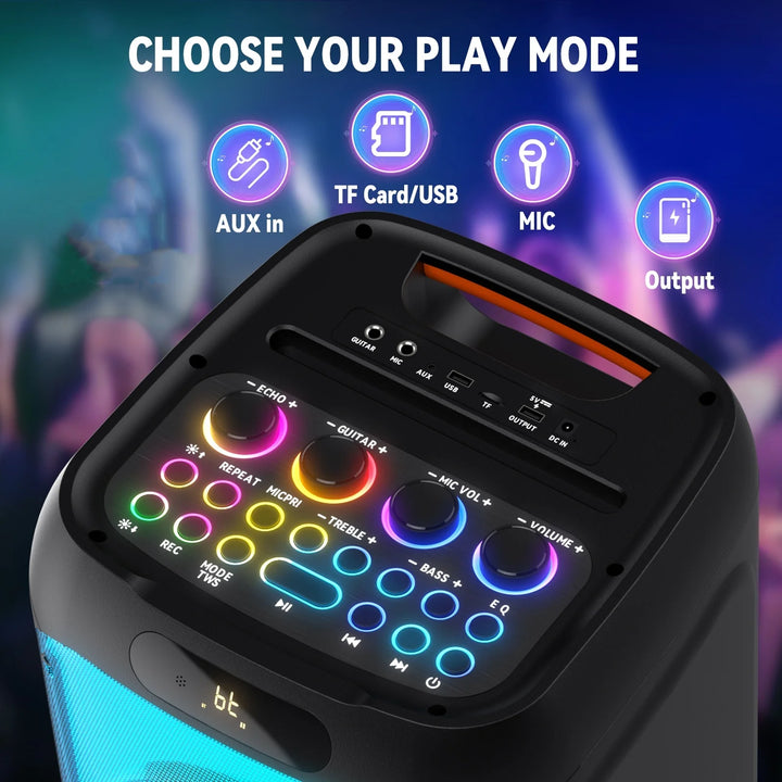 FanFun Karaoke Machine,33" Big Bluetooth Party Speaker with 500W Peak Power,Wireless DJ PA Speaker with Subwoofers, Disco Lights