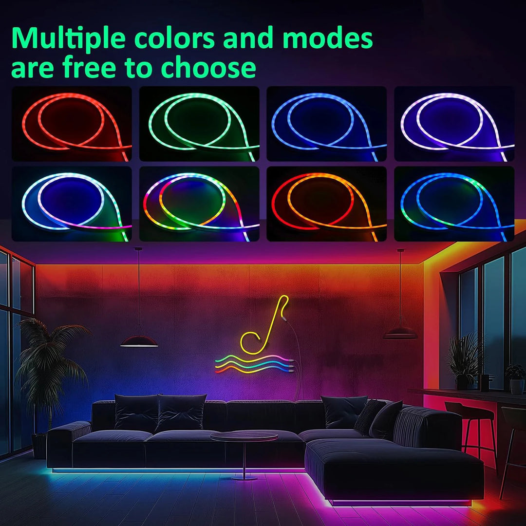 neon rope lights,GB Led Strip Lights, Waterproof IP67, DIY Design, Music Sync,  Remote Control, Multiple Modes