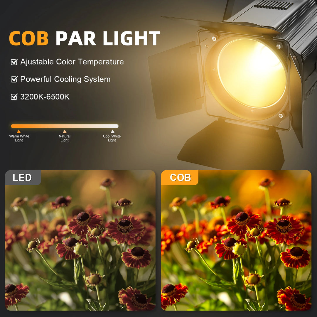 U'King 1/2Pcs 200W LED COB Par Lights With Barndoor Warm&Cold White Linear Spotlights DMX Stage Lights For Stage Party Concert