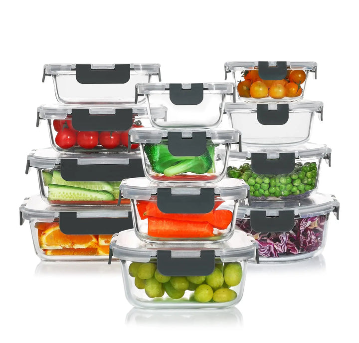12pcs/set Glass fresh-keeping Crisper, Lunch Box, Sealed Leak-proof Bento Box, Refrigerator Freezer Storage Camping Lunch Box