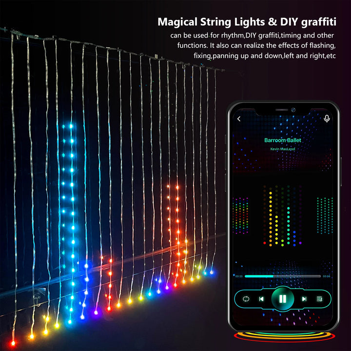 Smart Curtain Lights, 9.8 X 9.8Ft LED Curtain Lights, 400LEDs RGB Color Changing APP Programmable DIY Music-Sync String Light