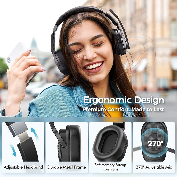 Mpow E65 2 in 1 Wireless Headphones Bluetooth 5.3 Dual/Single Office Headset with Microphone&Mute Switch 35H for Trucker Driver