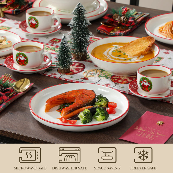 VEWEET 12/30 Piece Christmas Dinnerware Set Christmas Tree Ceramic Plate Set With 4/6pc Dinner Plate/Dessert/Soup/Bowl/Mug