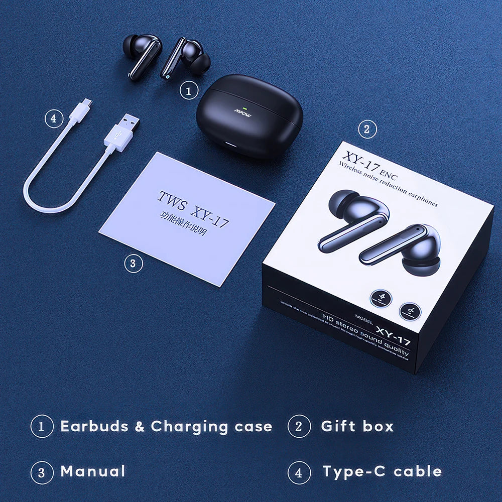 Mpow XY-17 Bluetooth 5.3 In-ear Wireless Sports Earphones ANC Active Noise Reduction Bluetooth 26H Playtime Headset for iPhone