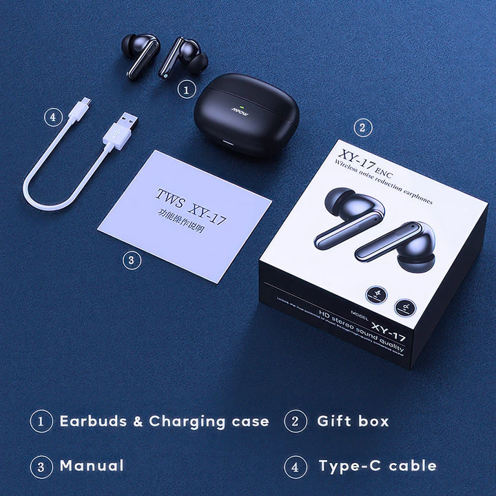 Mpow XY-17 Bluetooth 5.3 In-ear Wireless Sports Earphones ANC Active Noise Reduction Bluetooth 26H Playtime Headset for iPhone