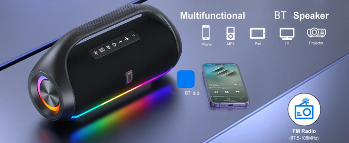 JYX Bluetooth Speaker, Portable Speaker with DJ Lights, Deep Subwoofer, Waterproof Outdoor Speaker with 2 Wireless Microphone